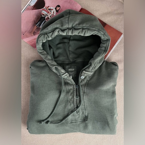 Aerie Beach Weekend Oversized Hoodie In Army / Olive Green Size M - Picture 11 of 11
